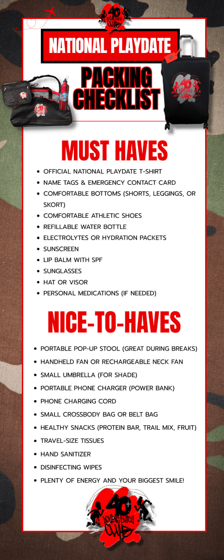 National Playdate packing checklist with must-haves and nice-to-haves